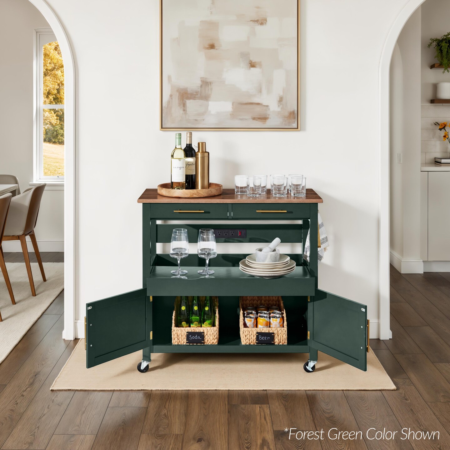 Best Choice Products 36in Large Rolling Kitchen Island Cart, 2-Door Cabinet, Outlet, Hooks, & Wheels