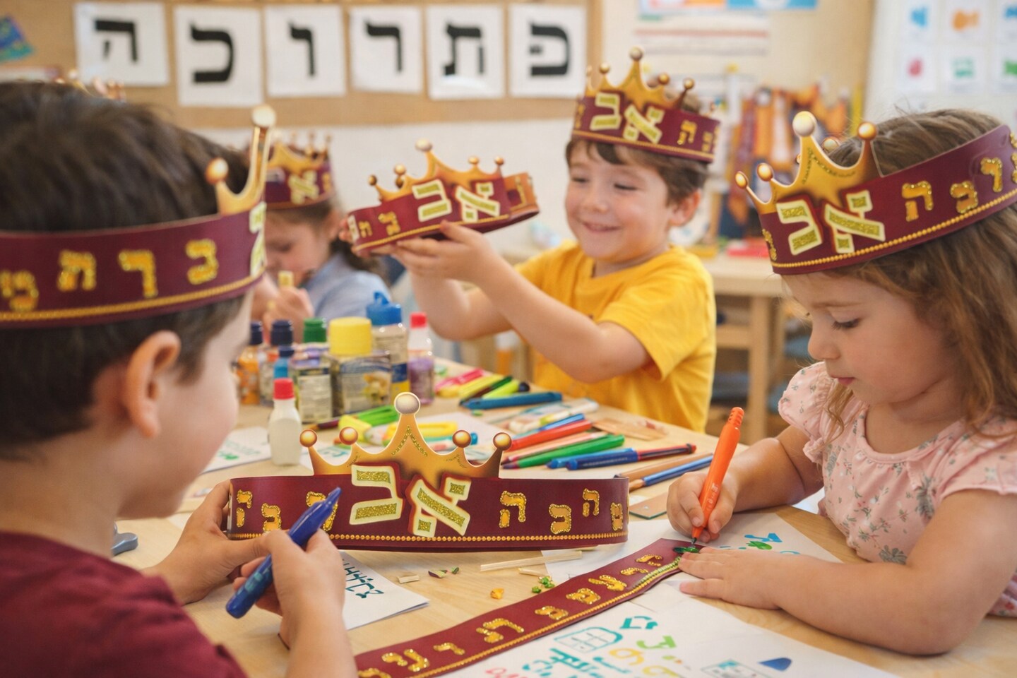 Burgundy Aleph Bet Glitter Crowns – Hebrew Alphabet Crowns for Purim, Classroom & Jewish Crafts (20 Pack)