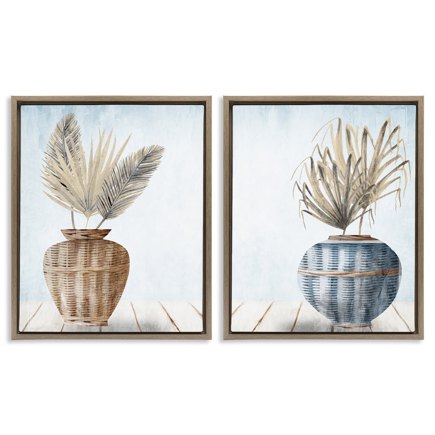 Stupell Industries Palms in Rattan Planters 2 pc Framed Floater Canvas Wall Art Set Design by Kim Allen