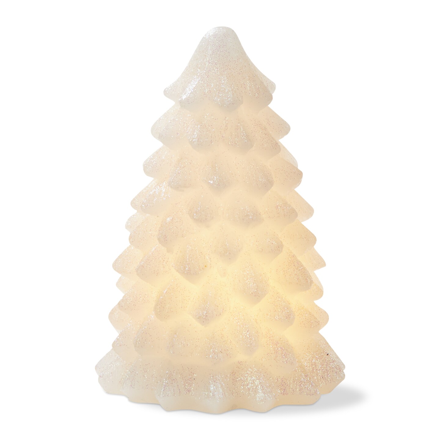 Snowy Pine Tree LED Flameless Candle - Small Sculpted Christmas Decor, White Paraffin Wax, 6.5&#x22; H x 4&#x22; L x 4&#x22; W