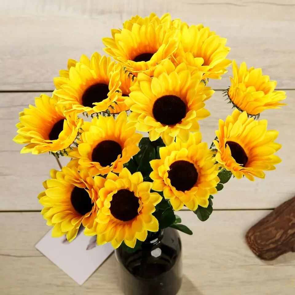 70 pcs Yellow 21&#x22; Tall Artificial Silk Sunflowers - 5 Bushes Wedding Decorations