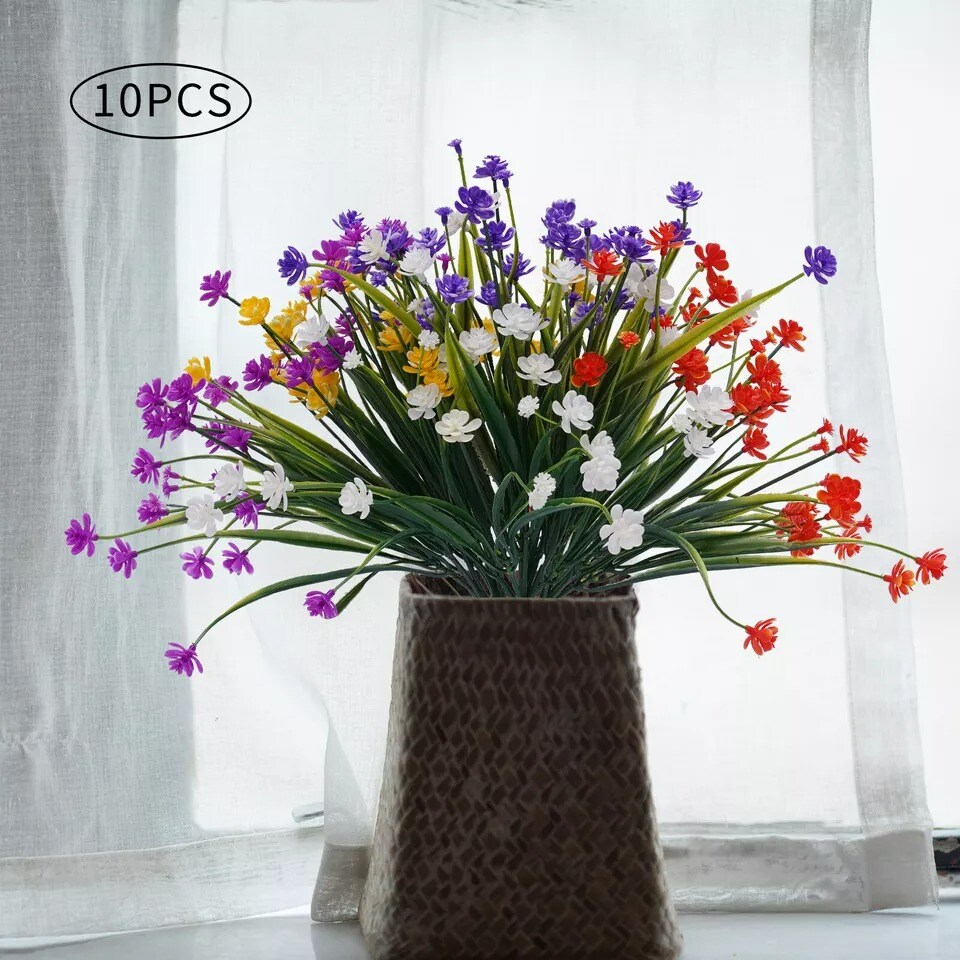 10pcs Set Artificial Flowers Fake Plant Indoor Plastic Flower Wedding Home Decor