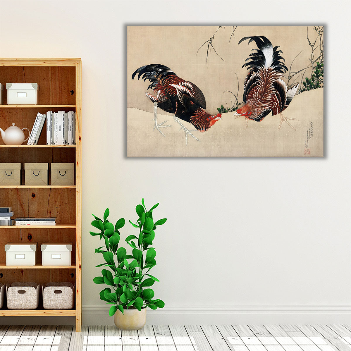 Gamecocks 1838 Katsushika Hokusai Japanese Bird Wall Art Framed
