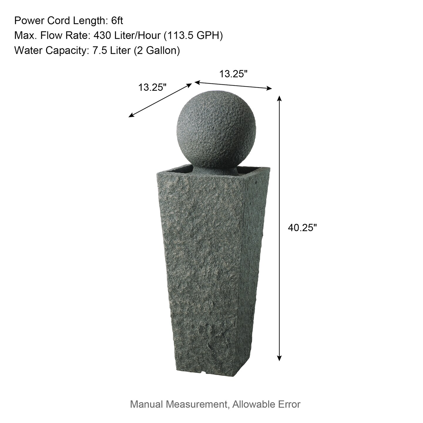 40.25"H Geometric Pedestal and Sphere Outdoor Fountain with LED Light, Polyresin, Includes Pump and Pebbles