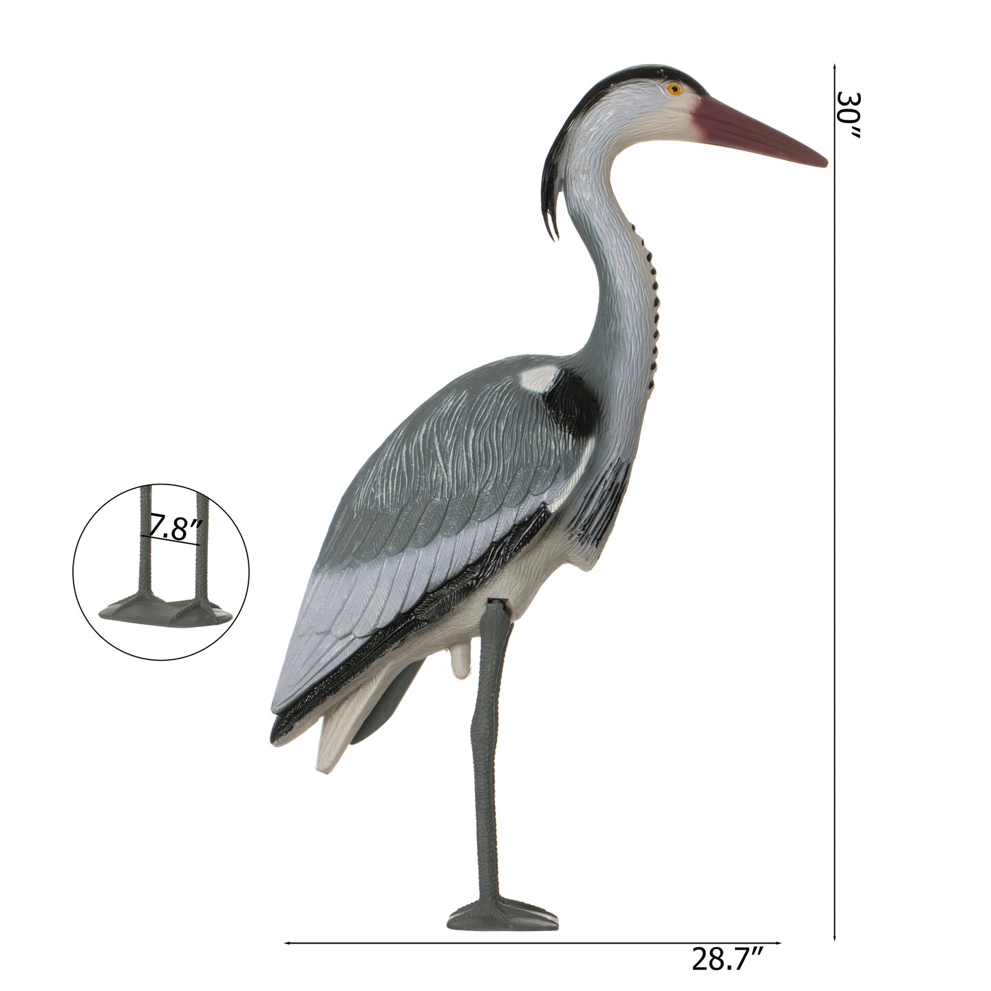 Gardenised 30-inch Heron Decoy - Standing Crane Sculpture, Outdoor Bird Art for Yard, Lawn, Patio, Porch, Pond & Pool, Garden Accessories, Backyard Accent, and Landscaping Decoration, Silver