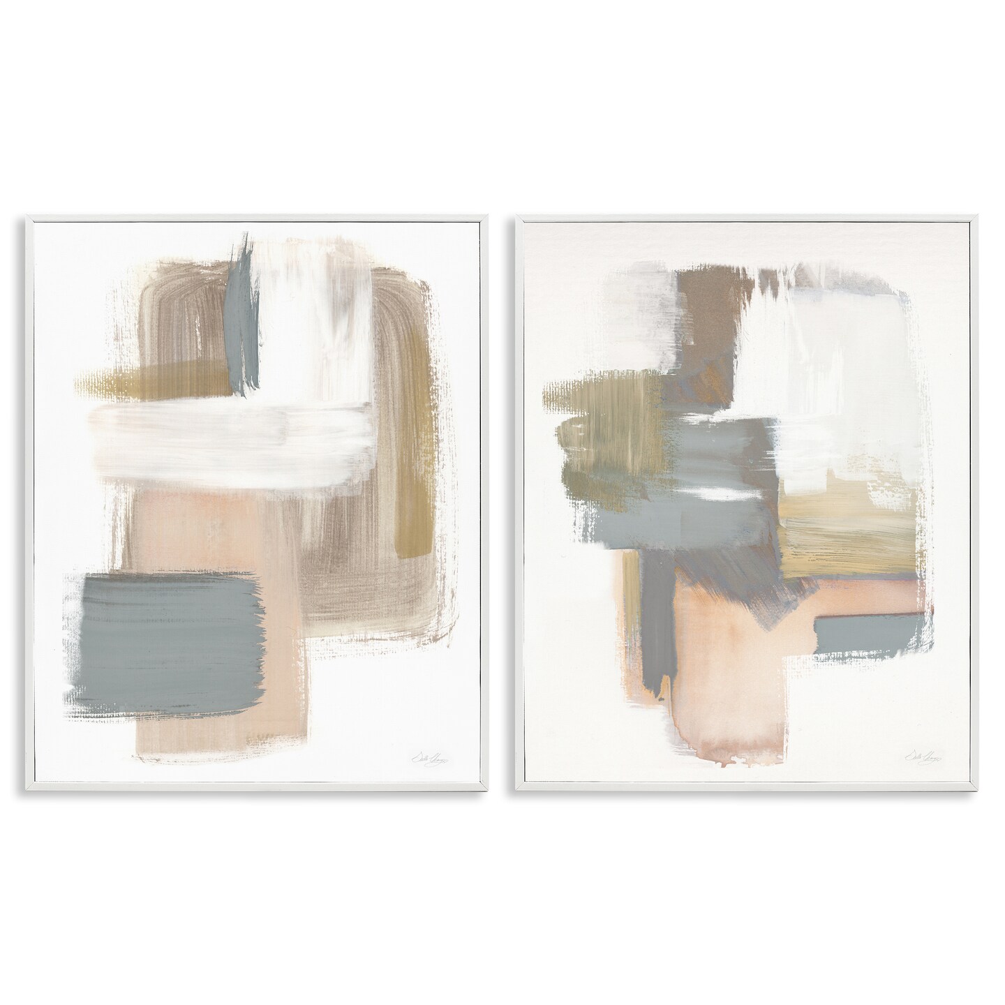 Stupell Industries Abstract Beige Brush Stroked Neutrals 2 pc Framed Giclee Wall Art Set Design by Stella Chang