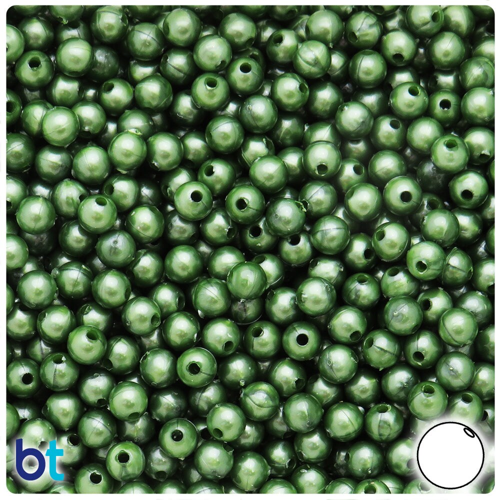 BeadTin Green Luster Pearl 6mm Round Plastic Craft Beads (500pcs)