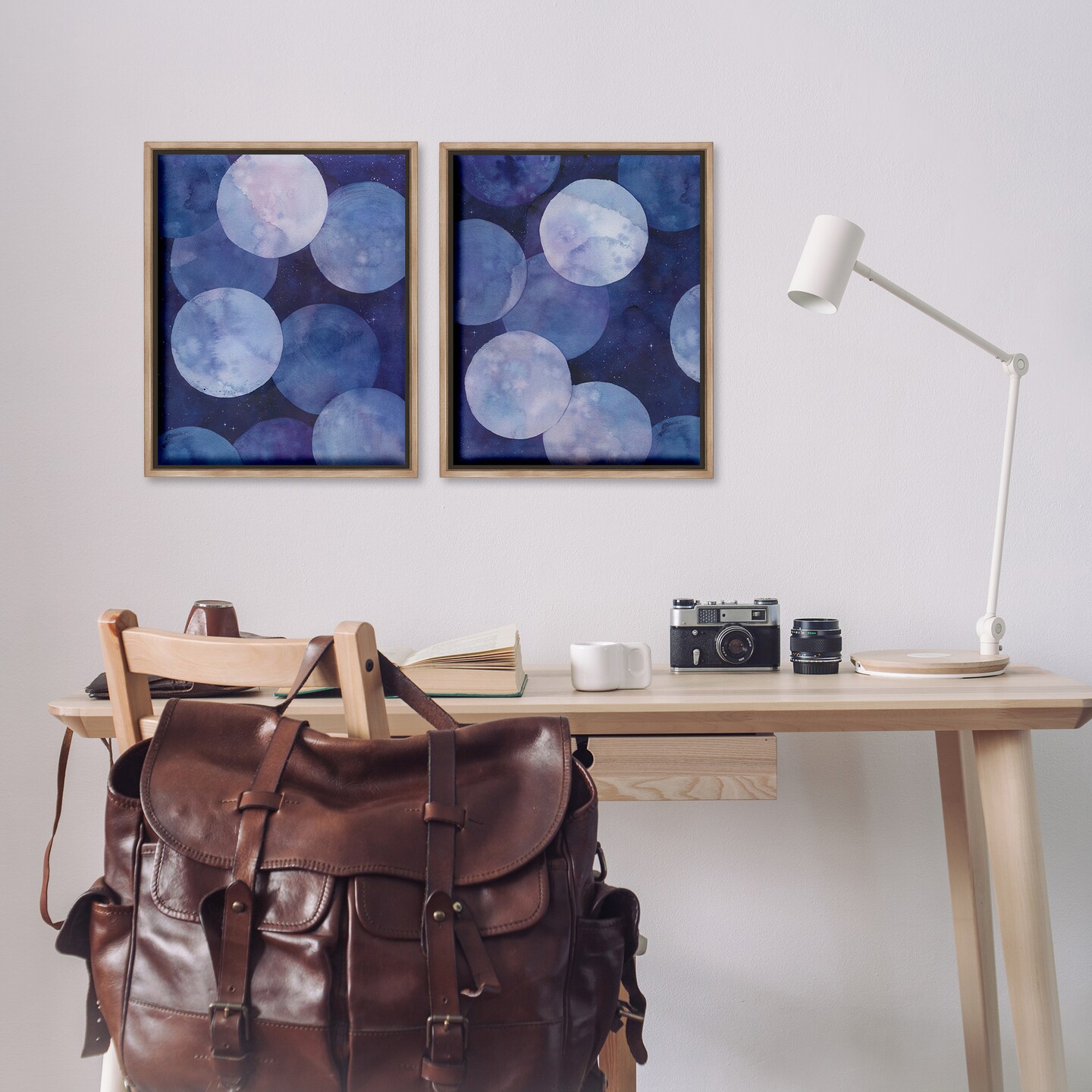 Stupell Industries Abstract Blue Purple Circle Bubbles 2 pc Framed Floater Canvas Wall Art Set Design by Grace Popp