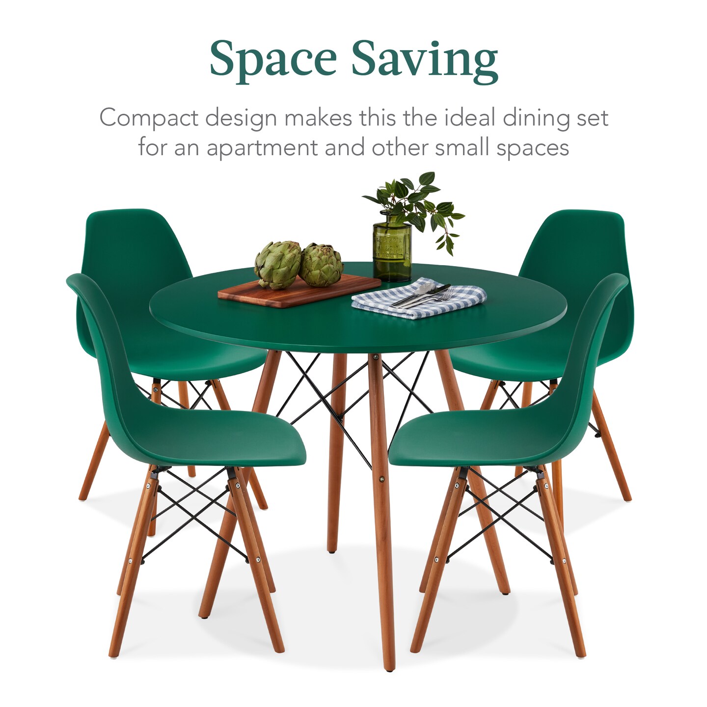 Best Choice Products 5-Piece Compact Mid-Century Modern Dining Set w/ 4 Chairs, Wooden Legs