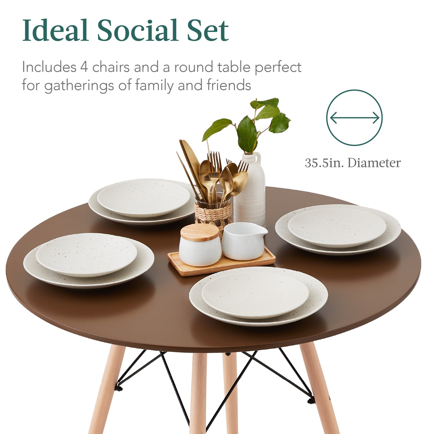 Best Choice Products 5-Piece Compact Mid-Century Modern Dining Set w/ 4 Chairs, Wooden Legs