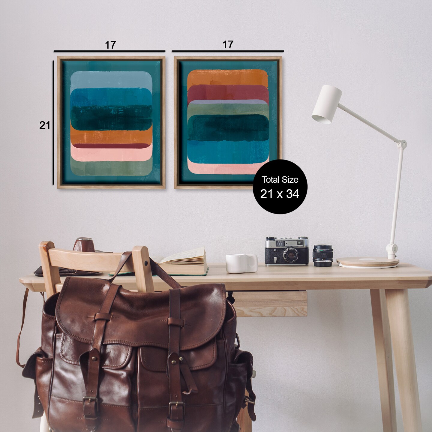 Stupell Industries Abstract Teal Stacked Colors 2 pc Framed Floater Canvas Wall Art Set Design by Victoria Barnes