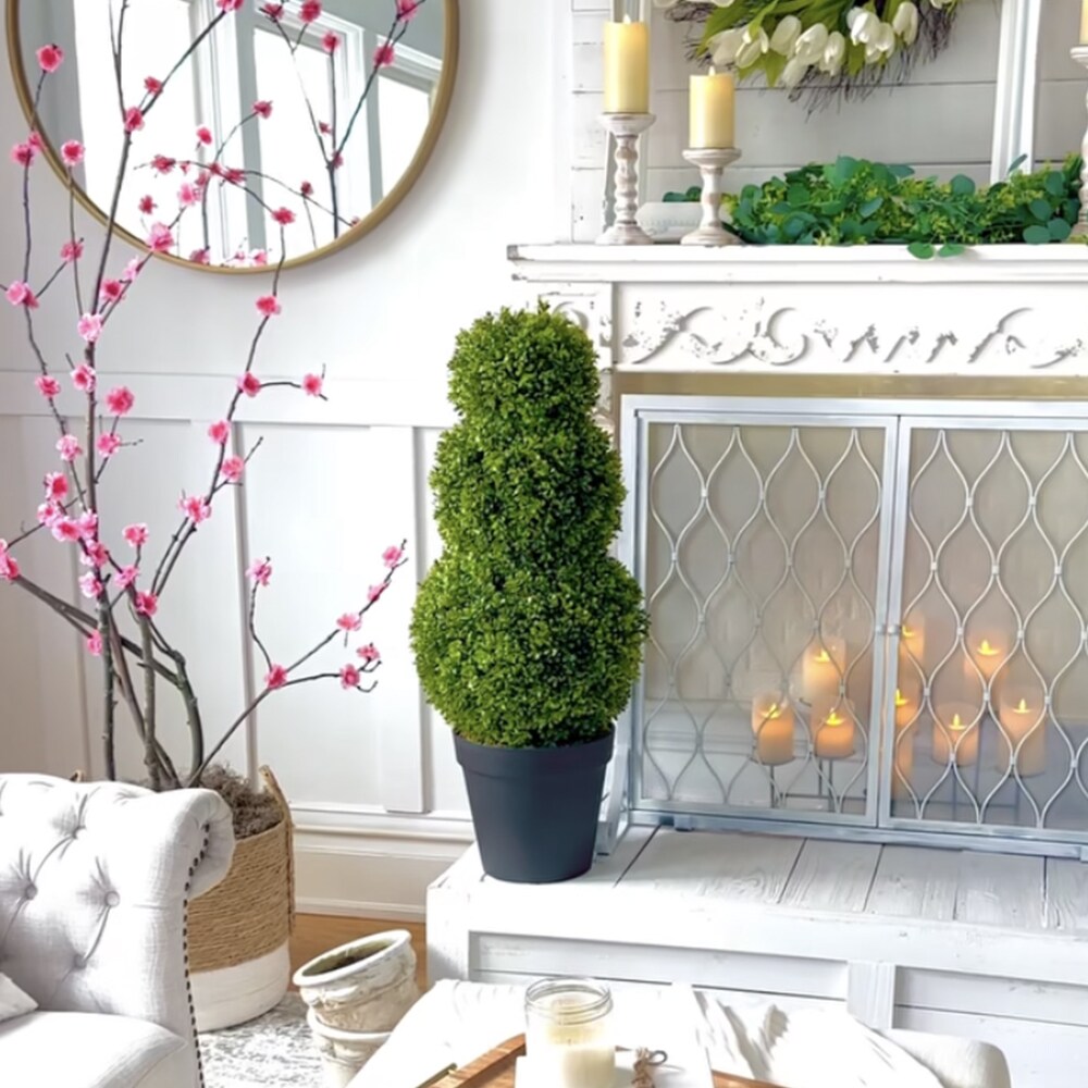 Haute Decor Adjustable Artificial Topiary - Includes 1 Artificial Boxwood Topiary for Front Porch - Adjust The Space Between Topiary Balls - Available in Triple or Double Styles