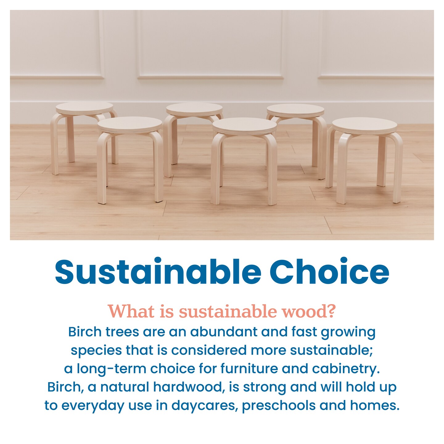 Bentwood Stackable Stools, Classroom Furniture, 6-Piece