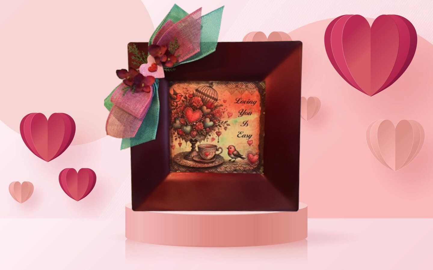 Dollar Tree Red Square Plastic Charger Plate Wall Art LOVING YOU IS EASY Valentine's Day Holiday Decor Handmade Gift Idea - image8