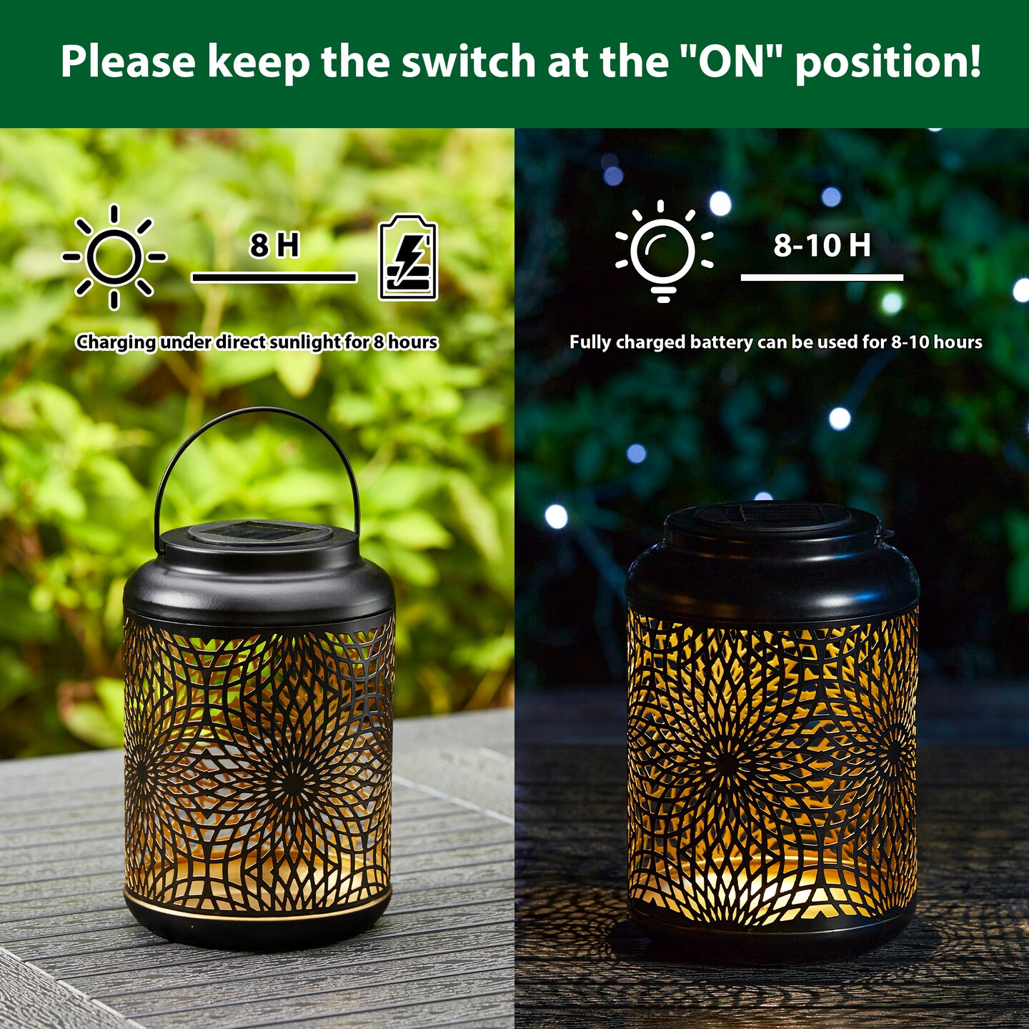 Set of 2/4 8.75&#x22;H Metal Cutout Scrollwork Solar Powered LED Outdoor Lantern with handle