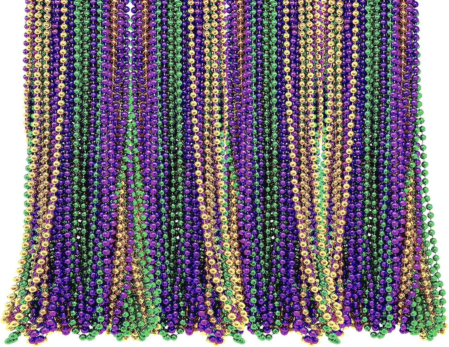 4E's Novelty Mardi Gras Beads Bulk (144 Pcs) - 33" 6mm Metallic Necklaces, 12 Colors, Masquerade New Orleans Party Favors for Adults & Kids