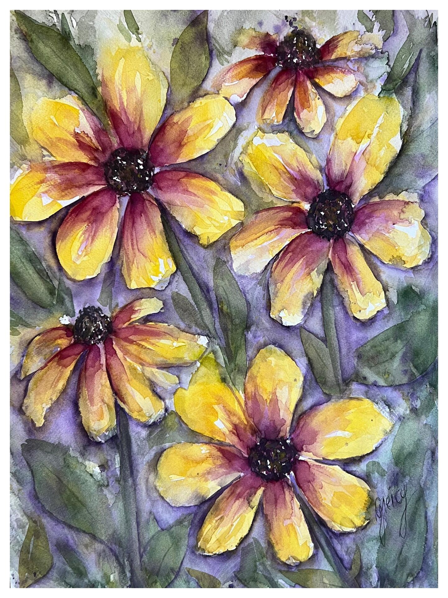 Rudbeckia Coneflowers Painting, Echinacea Original Watercolor Painting, Boho OOAK Coneflower Flowers Painting,  Hand Painted Floral Wall Art product 2