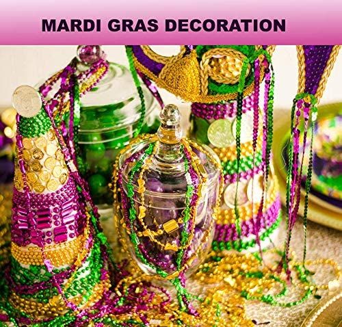 Mardi Gras Beads Bulk (500 Pcs) - Metallic Assorted Designs for Masquerade Costume Party Favors by 4E&#x27;s Novelty