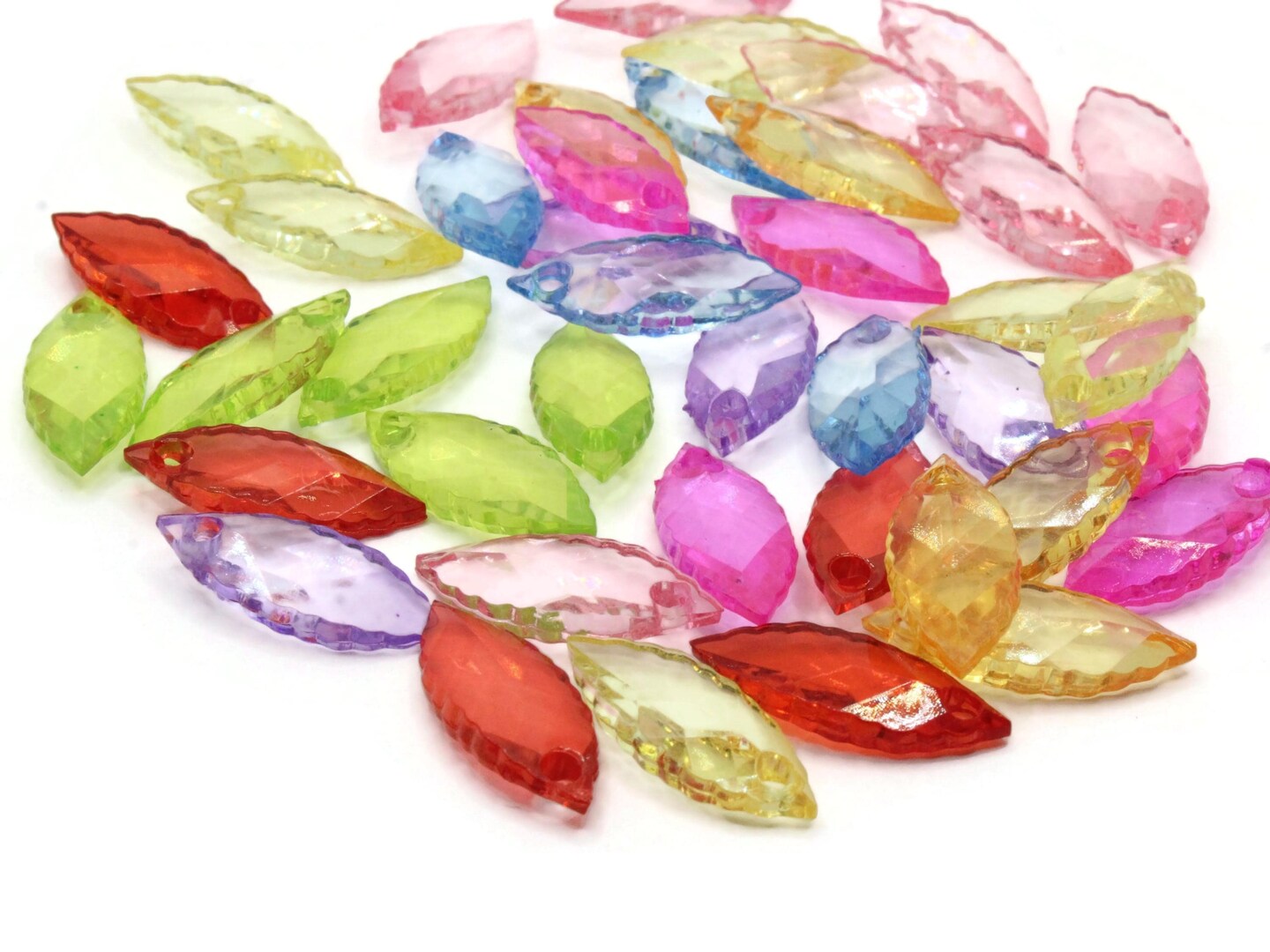 40 25mm Mixed Color Clear Acrylic Flat Marquise Beads