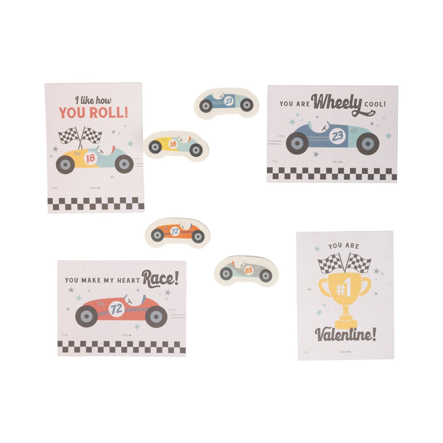 RACE CAR VALENTINES CARD &#x26; ERASER SET