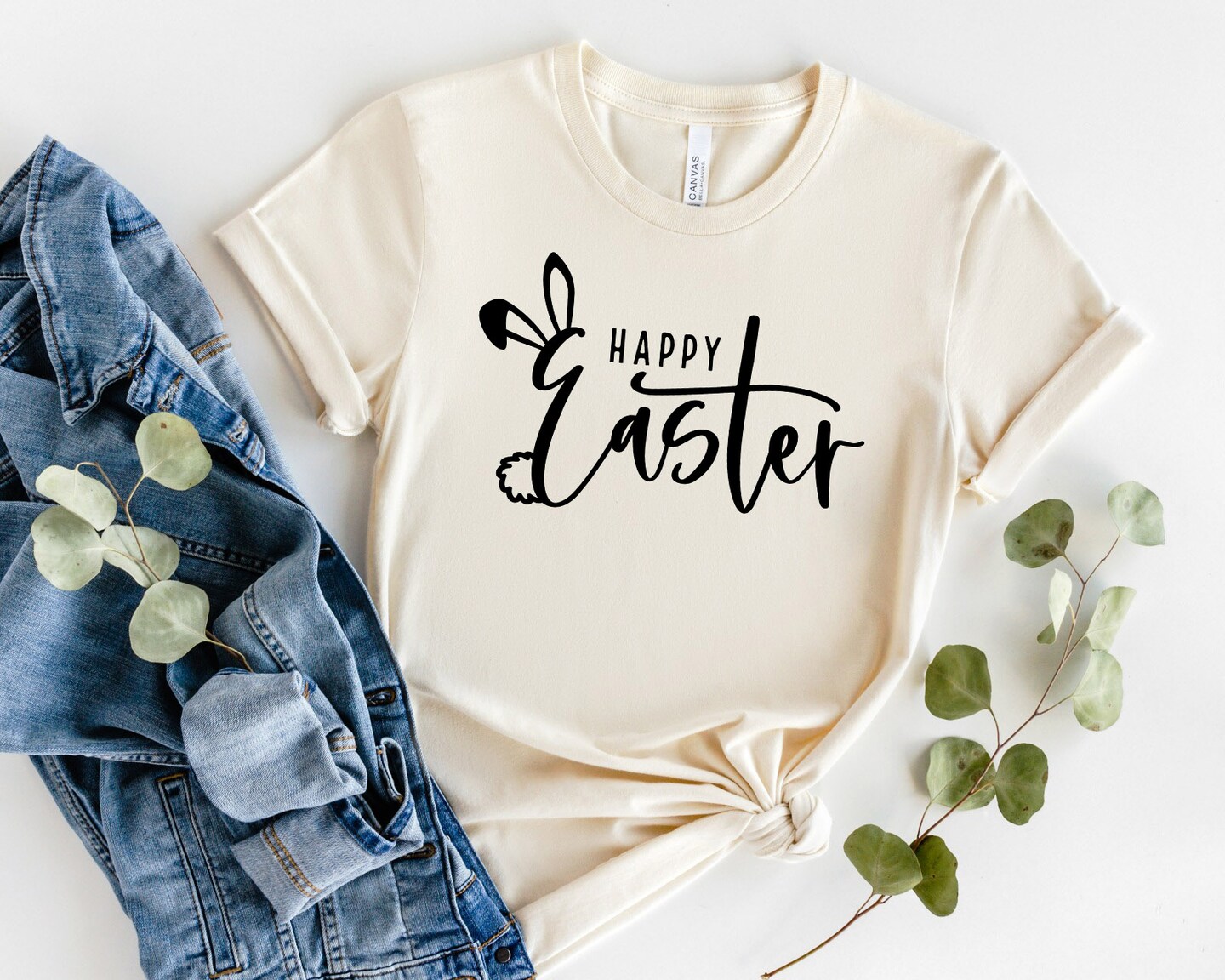 Happy Easter T-Shirt, Bunny Ears Easter Tee, Cute Spring Holiday Shirt, Minimalist Easter Graphic Tee, Womens Easter Outfit, Easter Gift Ide product 3