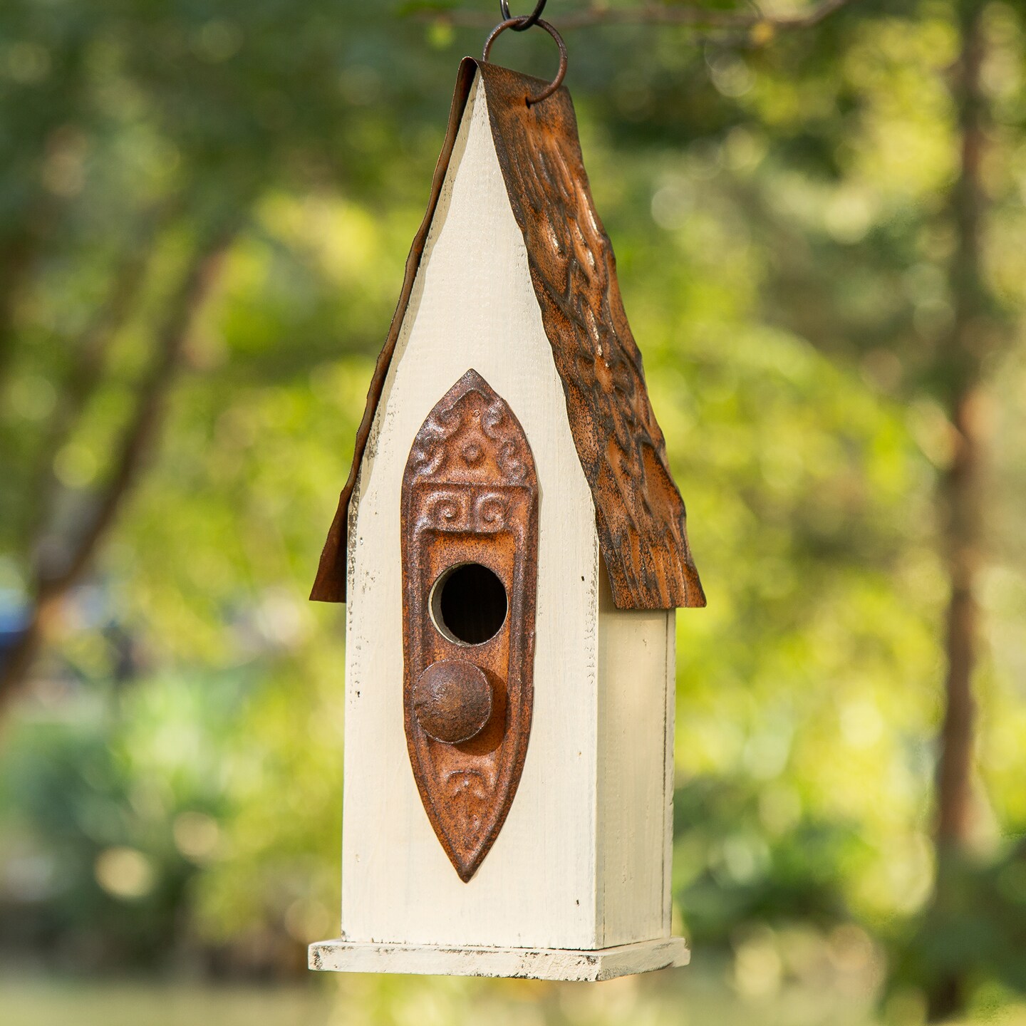 Set of 2 13.25''H Distressed Solid Wood Slim Cottage Decorative Outdoor Garden Birdhouse