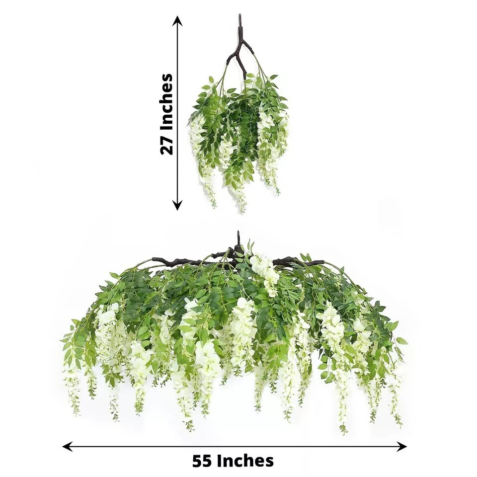 55&#x22; Cream Green Hanging Artificial FLOWER Chandelier Silk Wisteria Vine Party