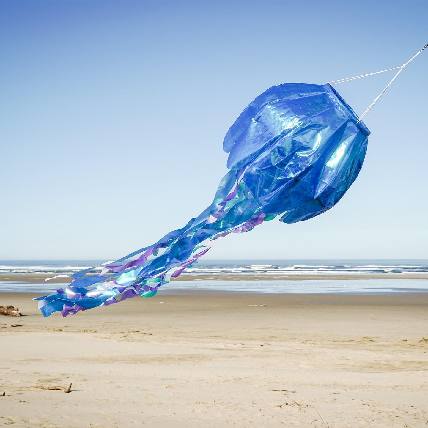 In the Breeze 5259 &#x2014; 50-inch Blue Iridescent Jellyfish 3D Windsock &#x2014; Simmering Windsock with Inflatable Head and Free-Flowing Tentacles