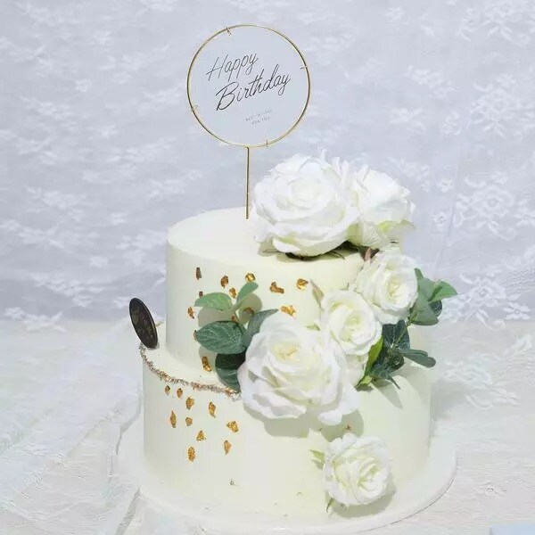 Gold Happy Birthday CAKE TOPPER Set Blush Silk Rose Flowers Party Decorations