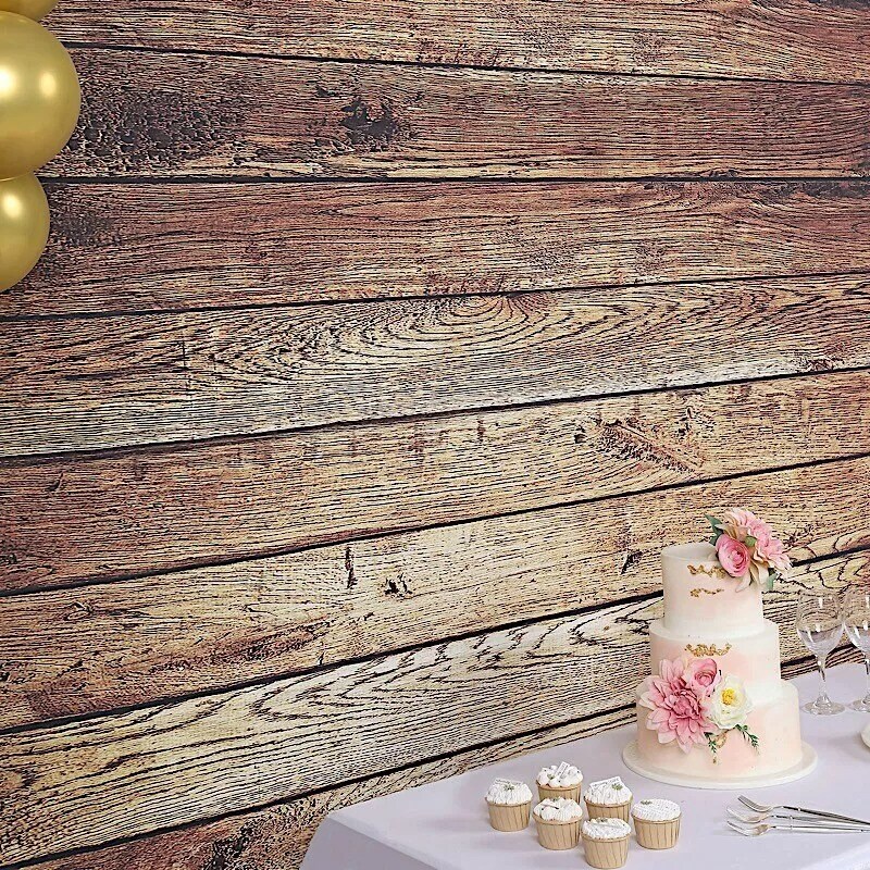 8 ft Brown Vinyl Photography Background Vintage Wood Printed BACKDROP Events