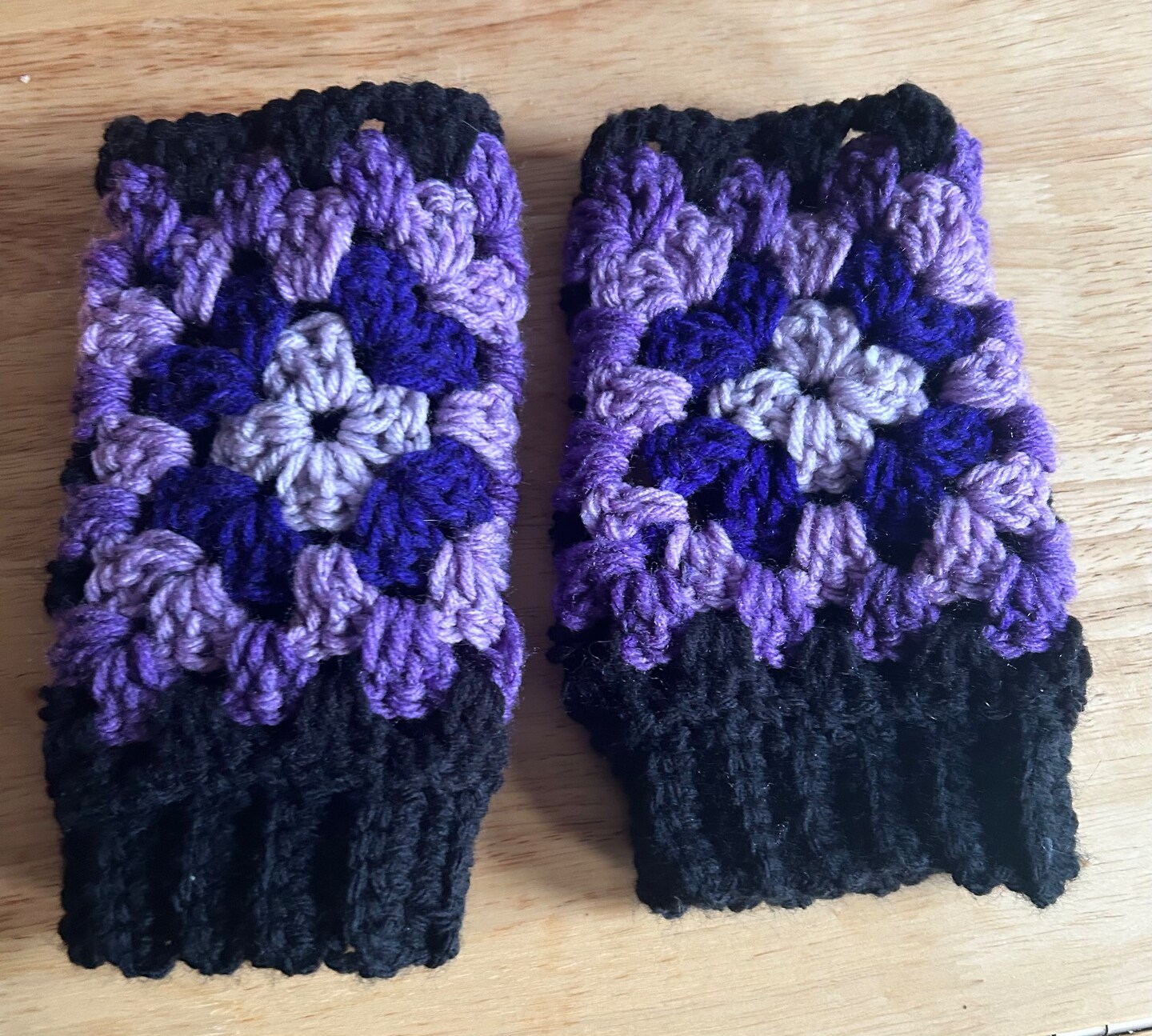 Fingerless Gloves Hand Crochet Purple Black Granny Square MakerPlace by  Michaels