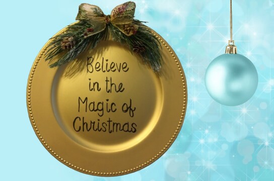 Dollar Tree Plastic Gold CHARGER PLATE Christmas Holiday Wall Art BELIEVE IN THE MAGIC OF CHRISTMAS Handmade Gift - image10