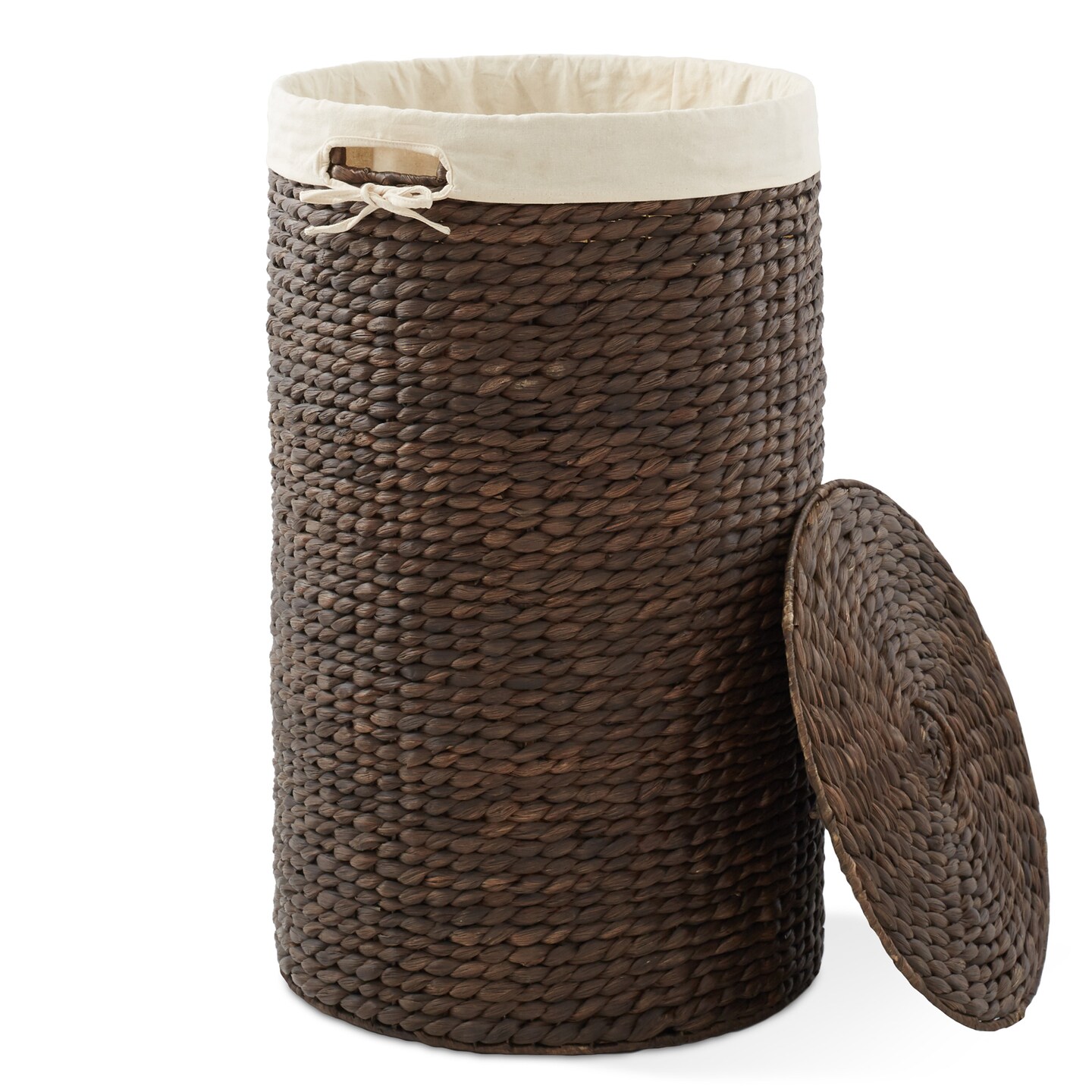 Casafield Round Laundry Hamper with Lid and Removable Liner Bag, Woven Water Hyacinth Wicker Laundry Basket for Clothes and Towels