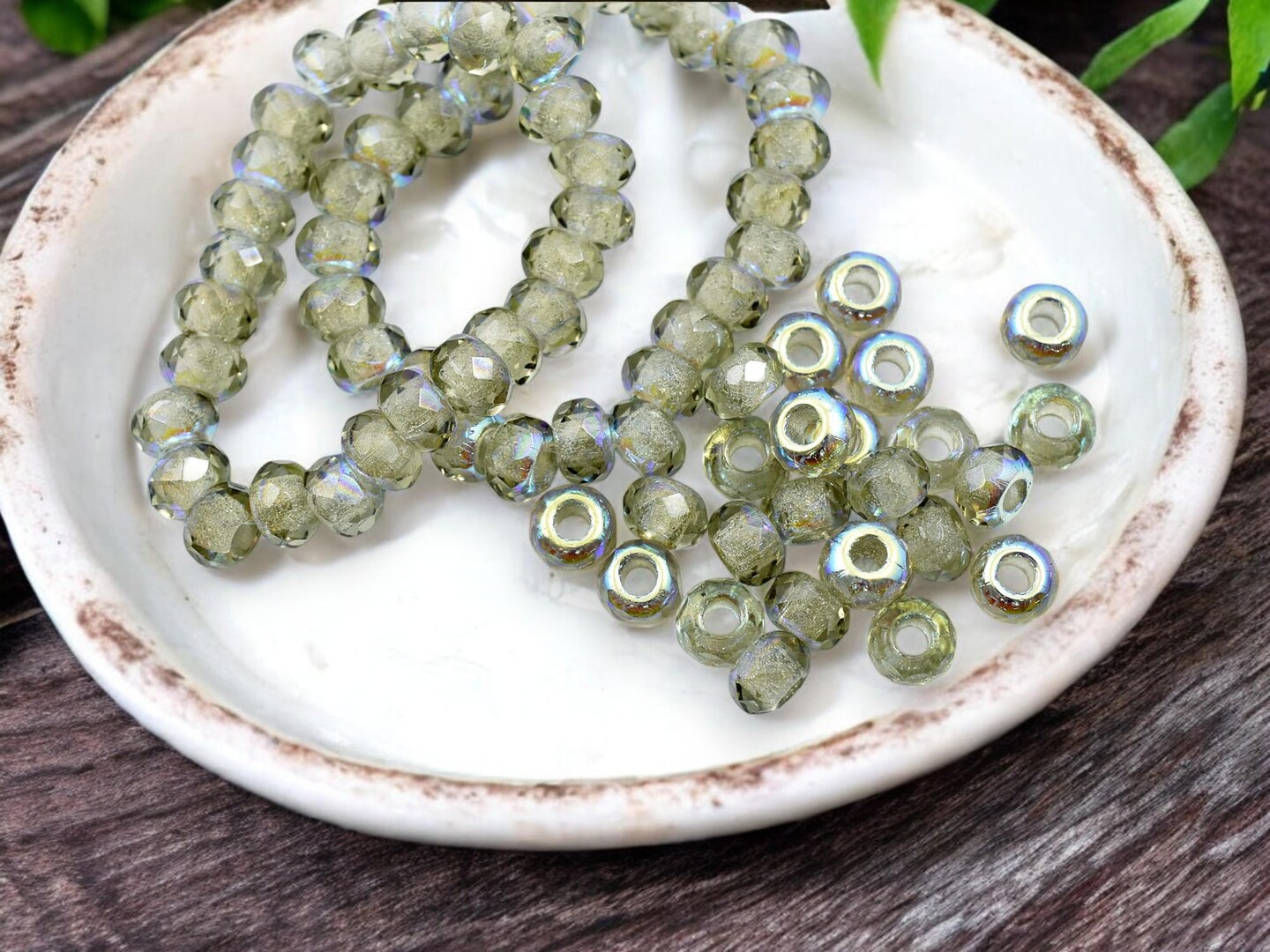 *25* 5x8mm Black Diamond AB Faceted Large Hole Rondelle Roller Beads