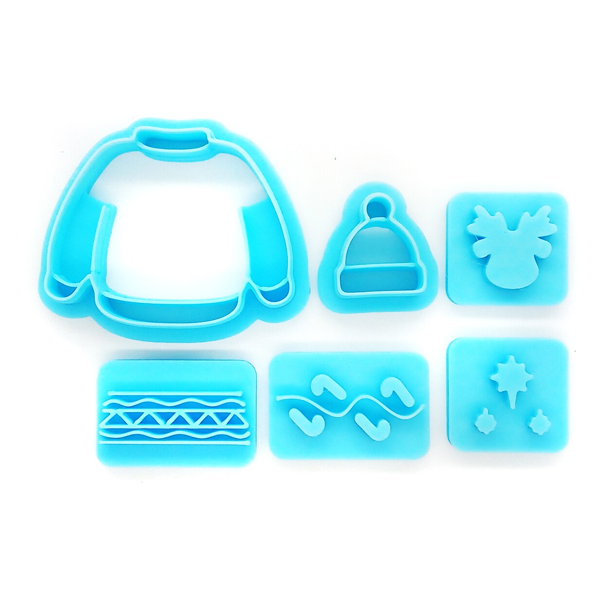 Winter Sweater & Beanie Hat Clay Cutters with Design Stamps, 6pcs, Adorabilities