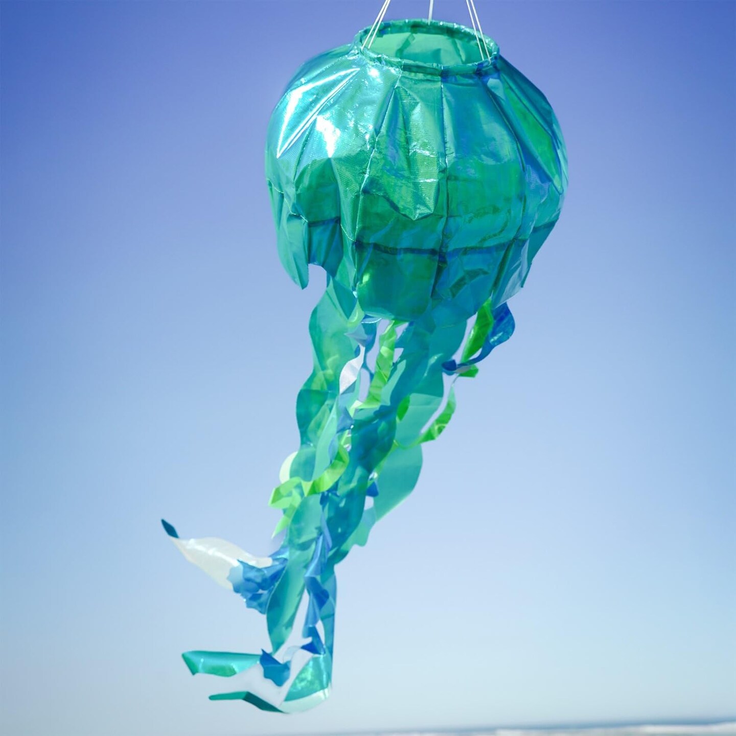 In the Breeze 5257 — 40-inch Teal Iridescent Jellyfish 3D Windsock — Simmering Windsock with Inflatable Head and Free-Flowing Tentacles