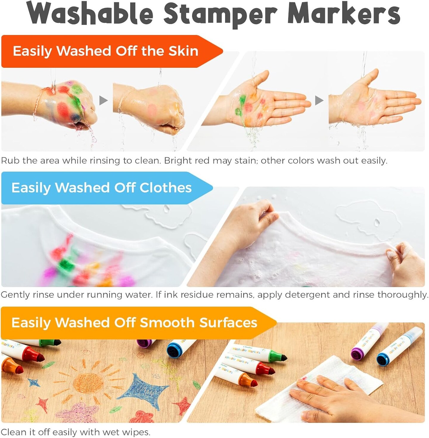Ohuhu Stamper Washable Markers for Kids 12 Colors Water-based Dual Tips Stamp &#x26; Broad Line Tip Kids Markers Coloring Markers for Kids Preschool Classroom Supplies Age 3+