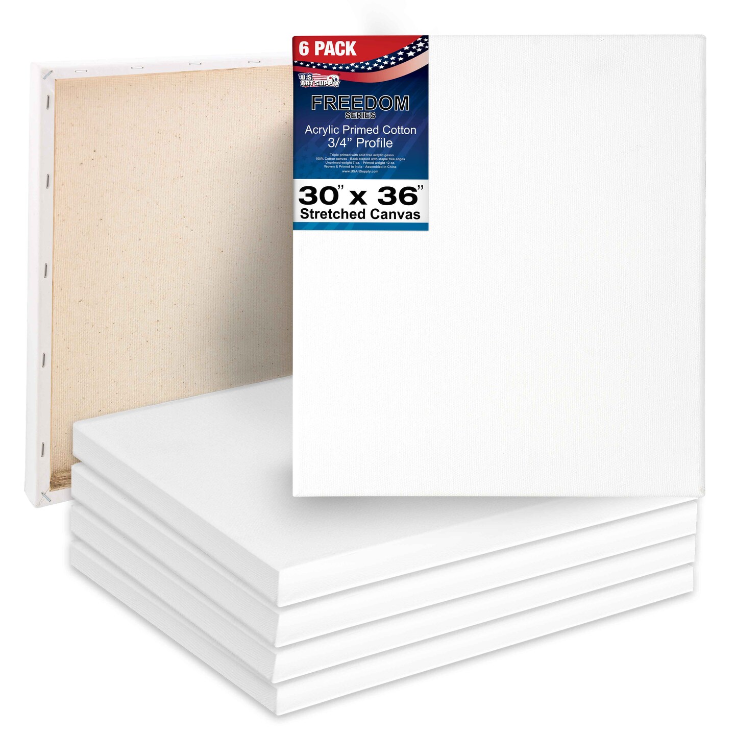 30 x 36 inch Stretched Canvas 12-Ounce Triple Primed, 6-Pack - Professional Artist Quality White Blank 3/4&#x22; Profile, 100% Cotton, Heavy-Weight Gesso
