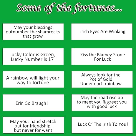 St Patricks Day Fortune Cookies (50 Individually Wrapped) Green With Irish Themed Sayings Party Favors &#x26; Treats by 4E&#x27;s Novelty