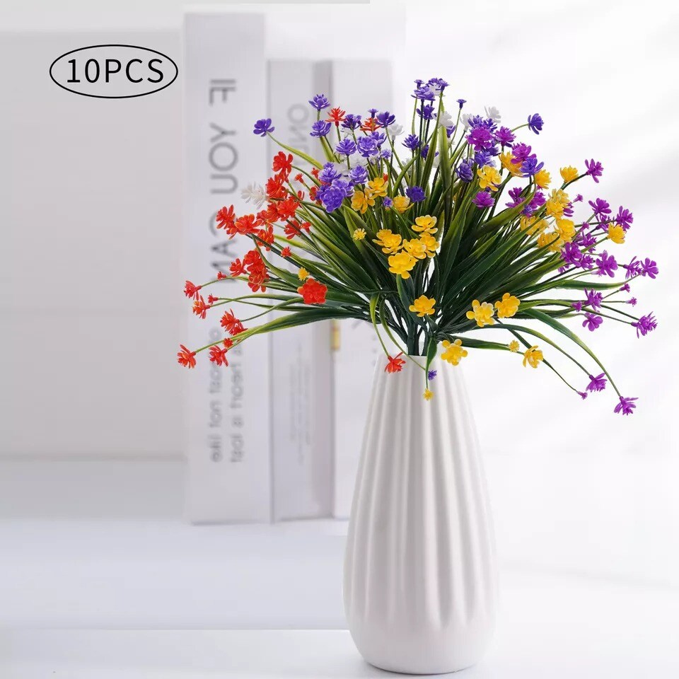 10pcs Set Artificial Flowers Fake Plant Indoor Plastic Flower Wedding Home Decor
