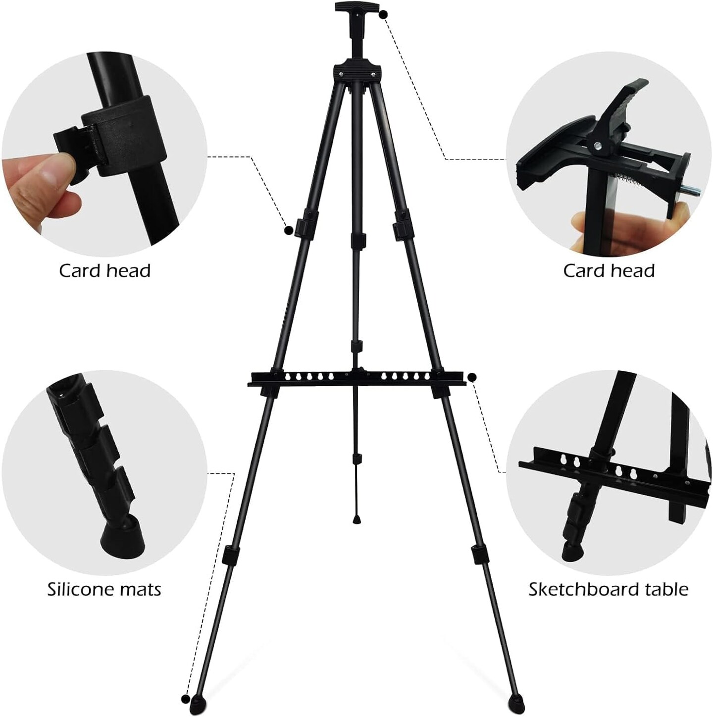 Art Painting Artist Easel Stand, Metal Tripod Adjustable Easels for Painting Canvases Height from 17 to 66 Inch,Carry Bag for Table-Top/Floor Drawing and Displaying,Black 1-Pack.