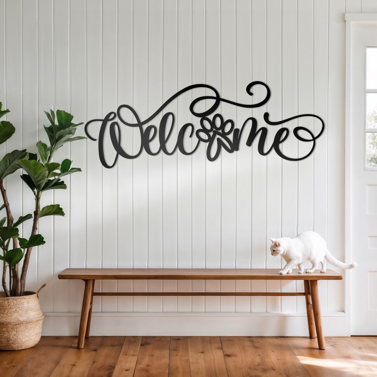 Welcome Metal Wall Sign with Paw Print - Dog Lover's Home Decor