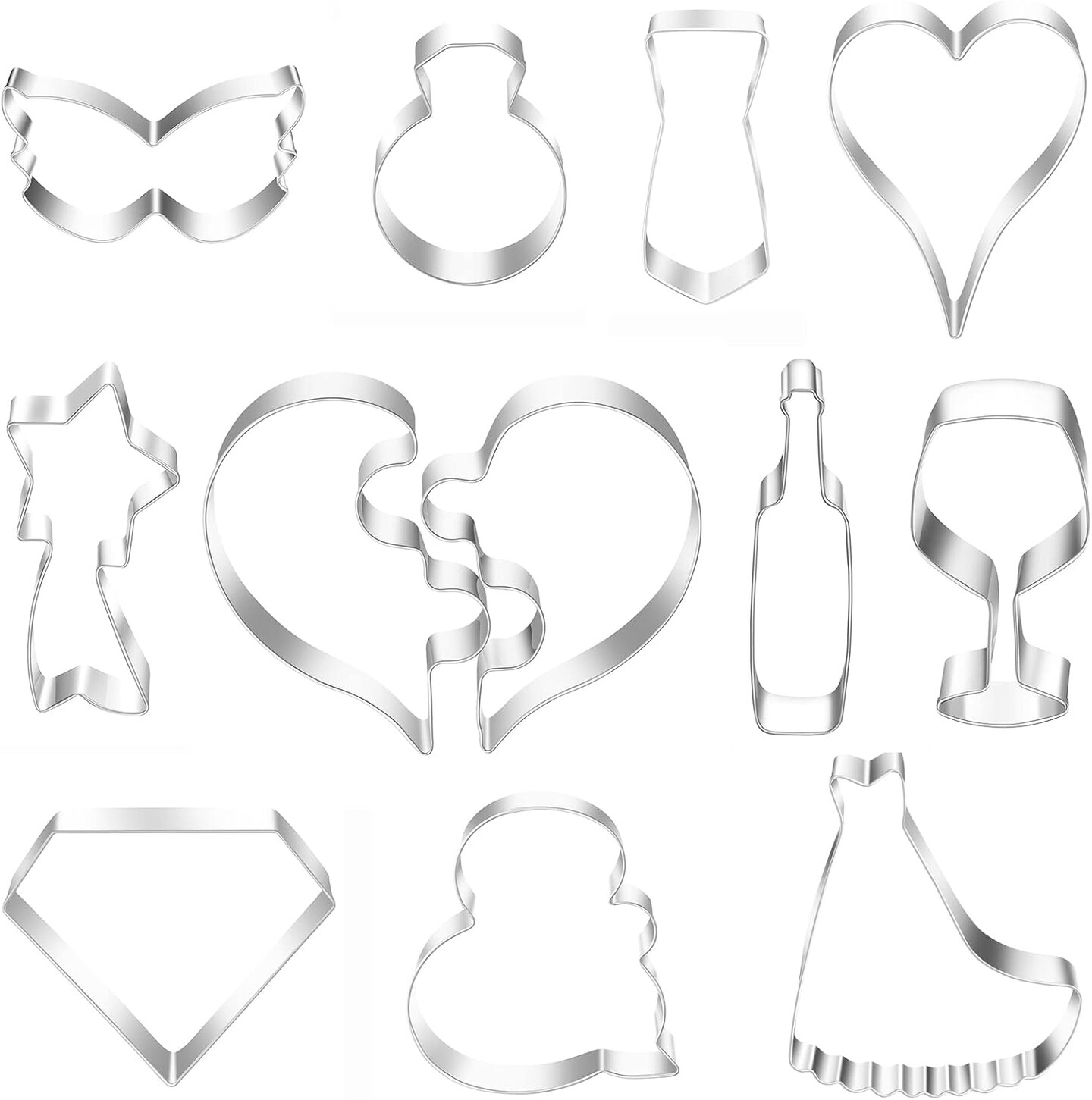 12 Piece Heart Shaped Cookie Cutter Set Stainless Steel for Valentine's Day