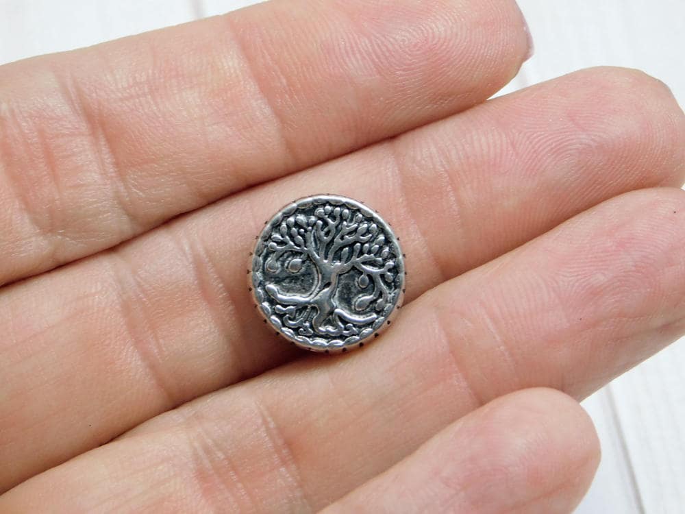 *10* 15mm Antique Silver Tree Of LIfe Coin Beads