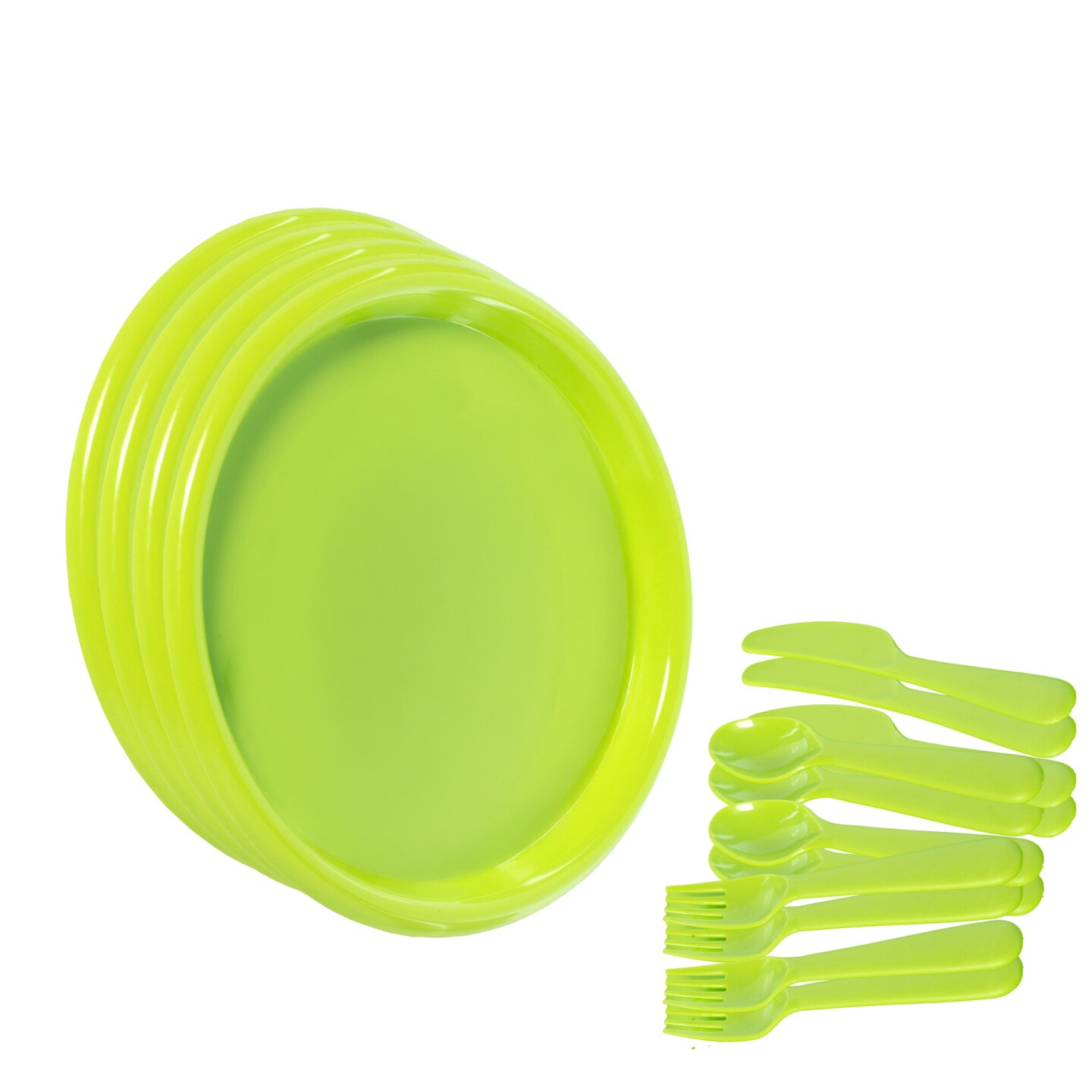 Reusable Cutlery Set of 4 Plastic Plates, Spoons, Forks and Knives for Baby and Toddlers