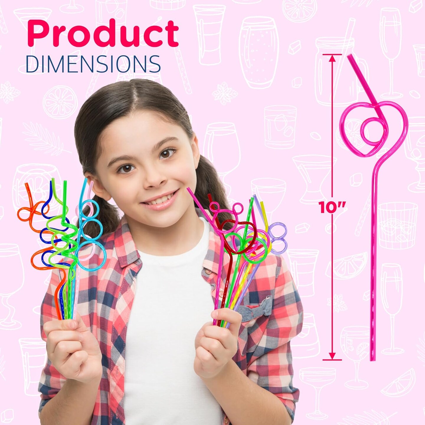 4E's Novelty 24 Pcs Reusable Twisty Straws for Kids & Adults - 10" BPA Free Holiday Crazy Straws for Birthday Party Favors & Valentines Day Gifts