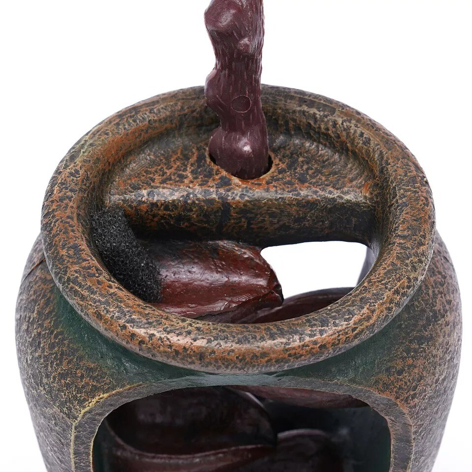 Flower Vase Waterfall Table Top LED Light Indoor Water Fountain FengShui Decor