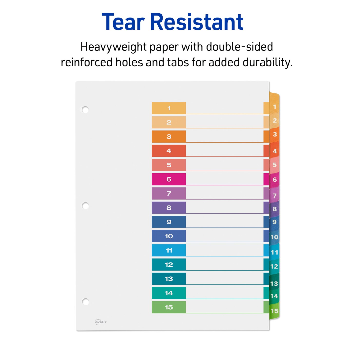 Avery Ready Index 15 Tab Binder Dividers, Customizable Table of Contents, Classic Multicolor Tabs, 3 Sets (11074)