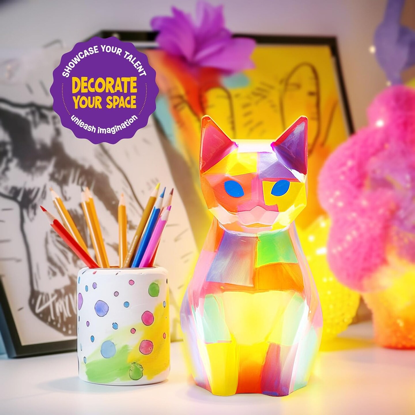 Paint Your Own Cat Lamp Kit, Art Supplies Arts &#x26; Crafts Kit, Painting kit for Kids 6-12, Arts and Crafts for Kids Ages 8-12, Toys Girls Boy Birthday Gift Ages 3 4 5 6 7 8 9 10 11 12+