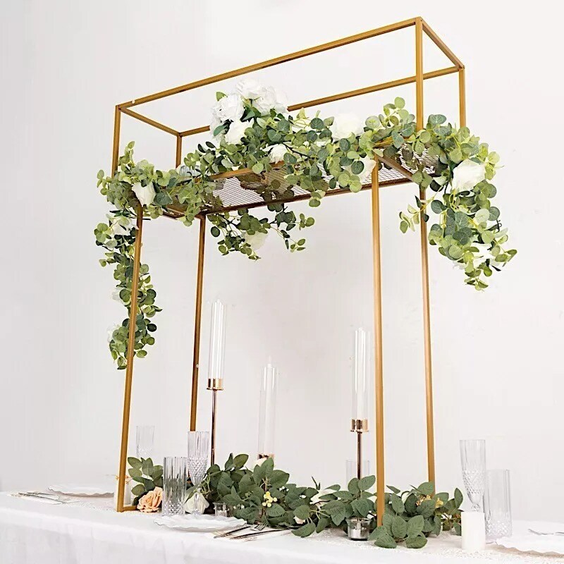 Gold 48 in Rectangle Top Metal Floral DISPLAY STAND Centerpiece Party Events